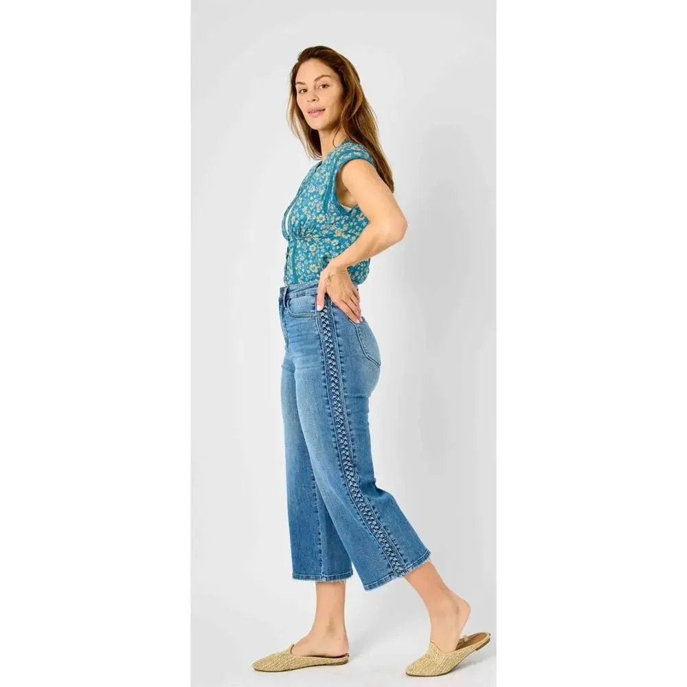 Judy Blue Medium Wash Cropped Jeans with Side Lace-Up Detail